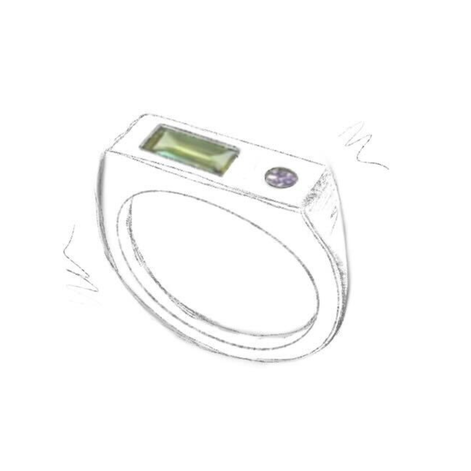 Green + Pink Sapphire Flat Top Ring