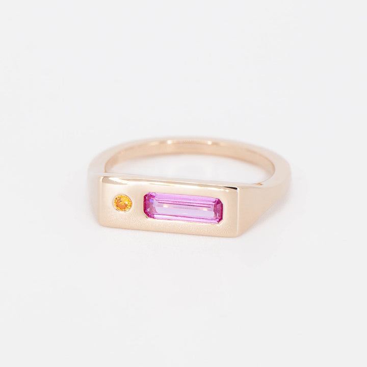 Green + Pink Sapphire Flat Top Ring