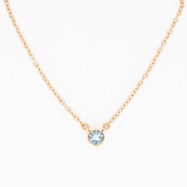 Aquamarine Dot Necklace - 14K Solid Gold
