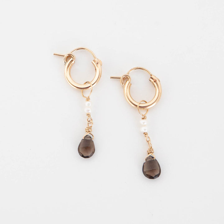 Smoky Quartz + Pearl Orion Huggie Hoops