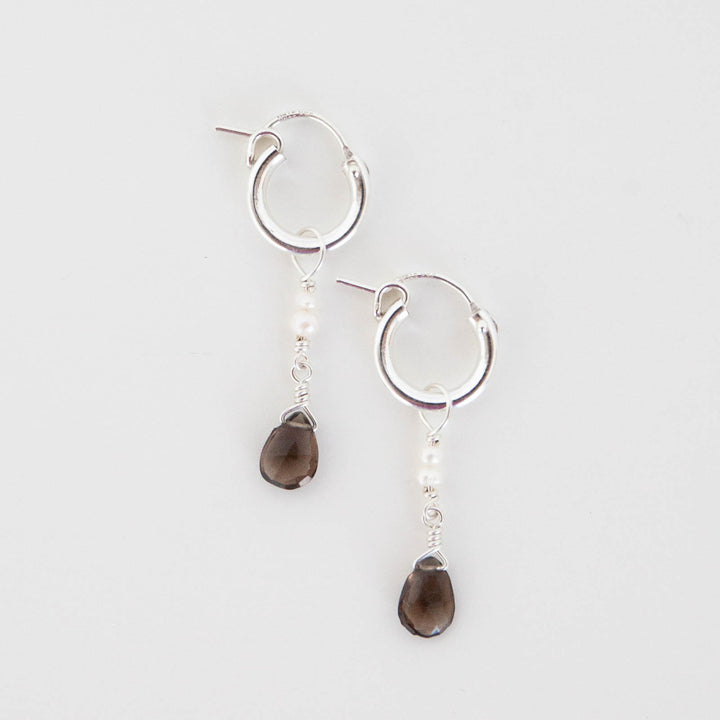 Smoky Quartz + Pearl Orion Huggie Hoops