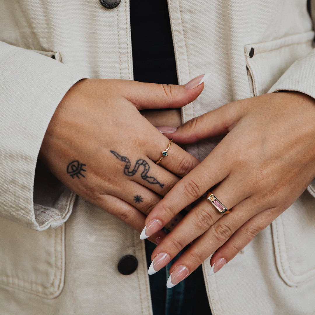 Pink + Orange Sapphire Flat Top Ring