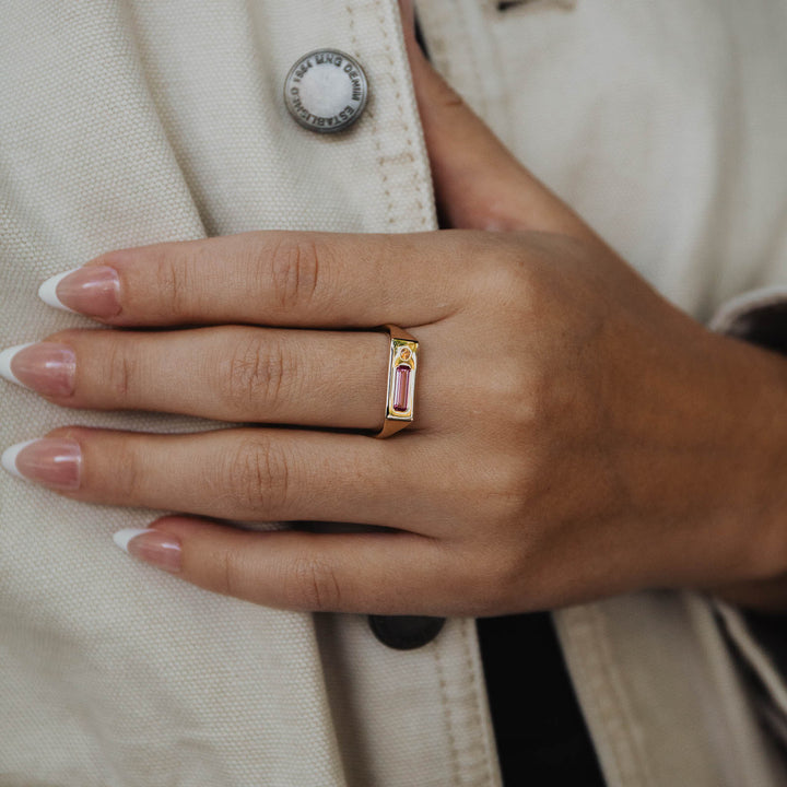 Pink + Orange Sapphire Flat Top Ring
