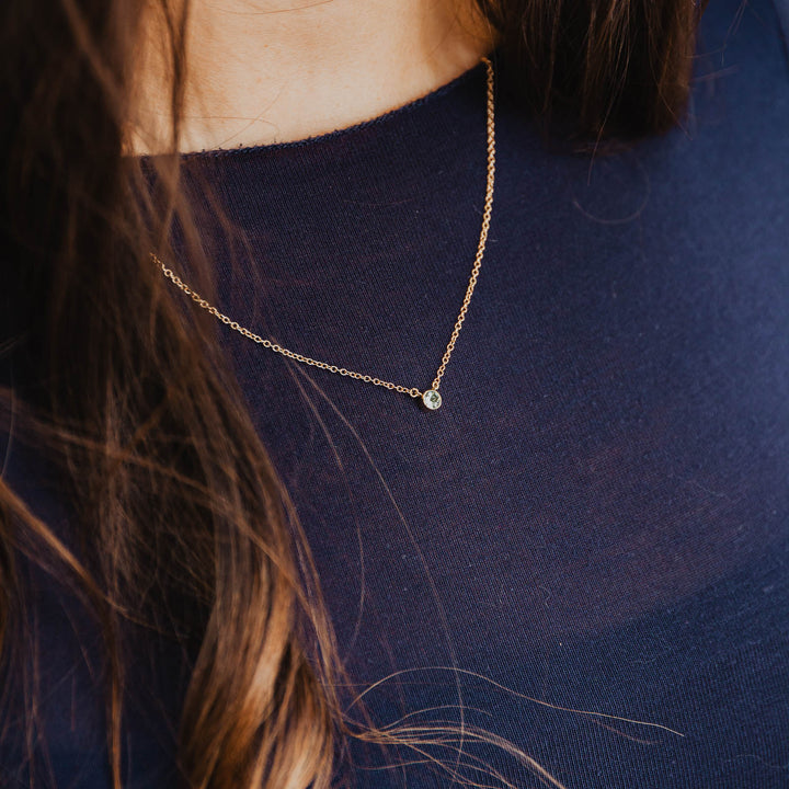 Aquamarine Dot Necklace - 14K Solid Gold