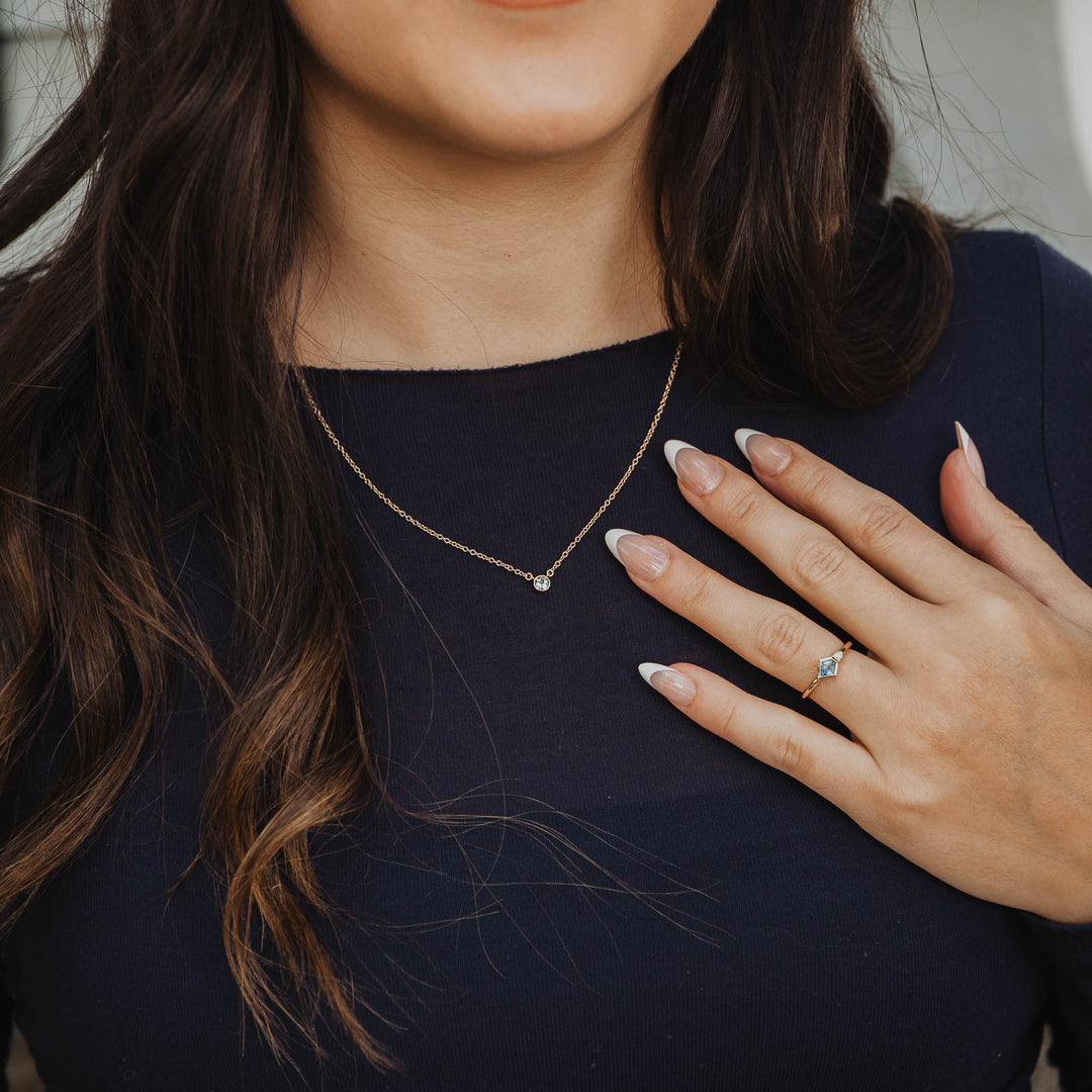 Aquamarine Dot Necklace - 14K Solid Gold