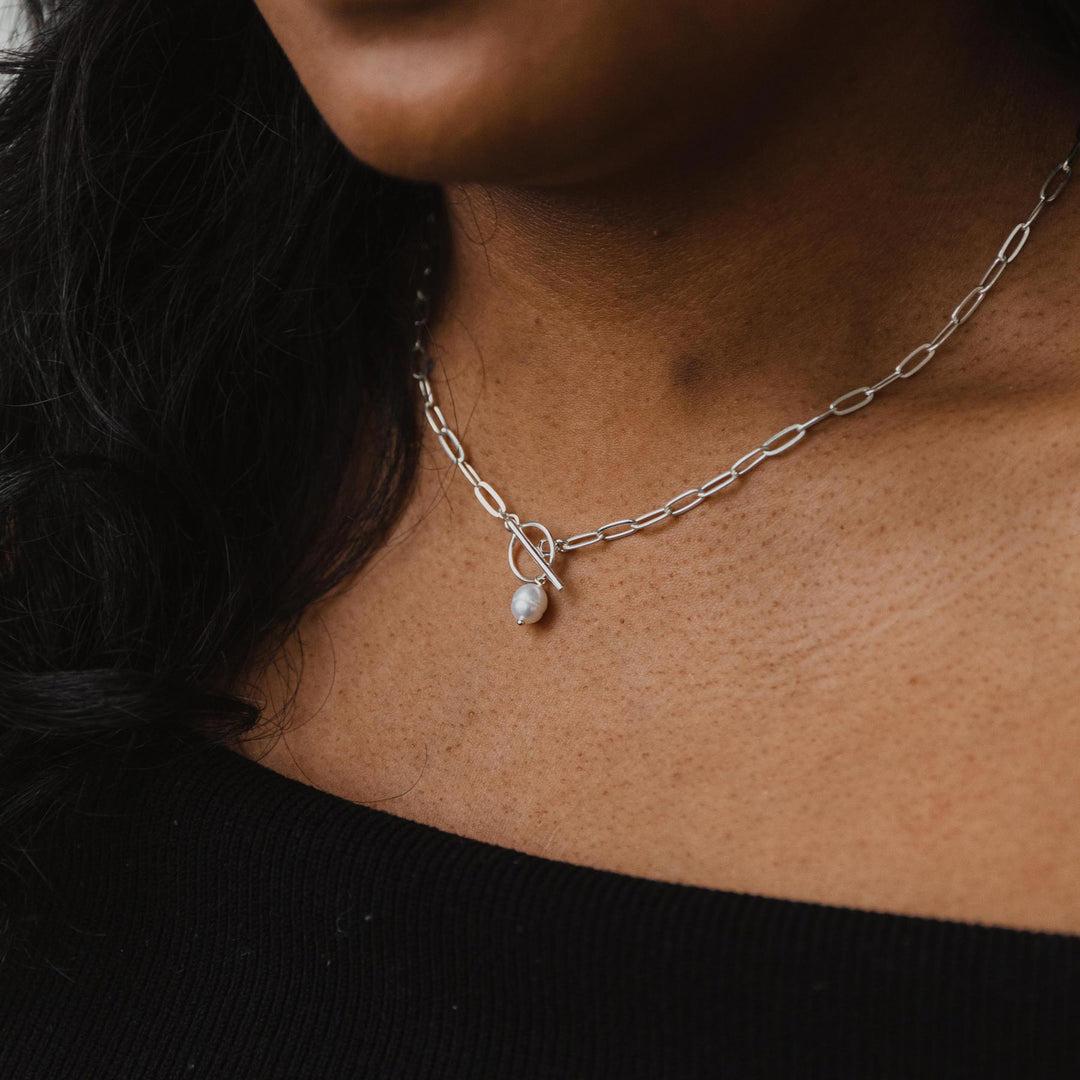 Pearl Paper Clip Chain Necklace